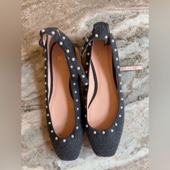 J. Crew Poppy ankle-strap ballet flats in embellished wool pearl size 9.5 - Picture 14 of 15